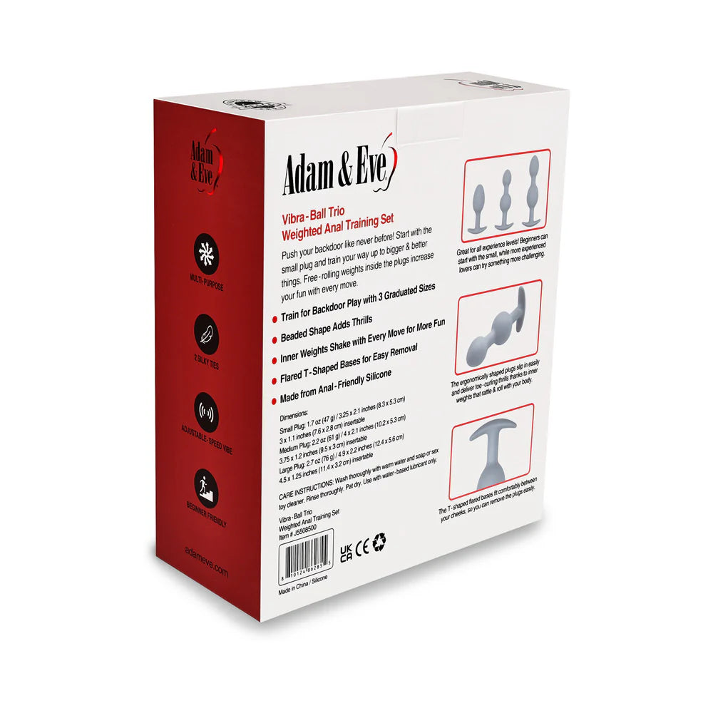 Vibra-Ball Trio Weighted Anal Plug Training Set – 3 Graduated Sizes by Adam & Eve