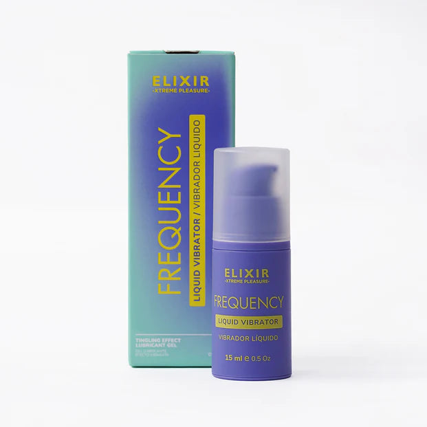 Elixir Frequency liquid vibrator packaging on a white background
