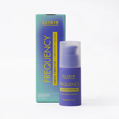 Elixir Frequency liquid vibrator packaging on a white background