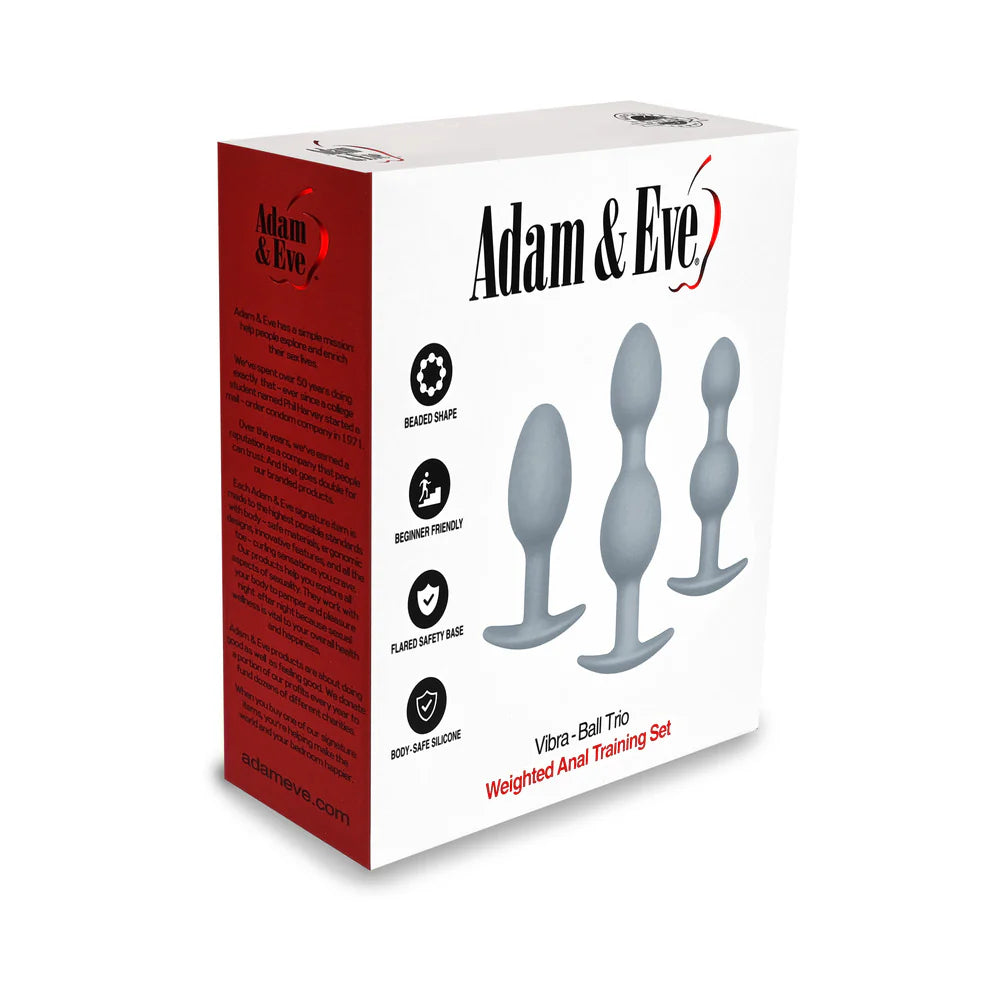 Vibra-Ball Trio Weighted Anal Plug Training Set – 3 Graduated Sizes by Adam & Eve