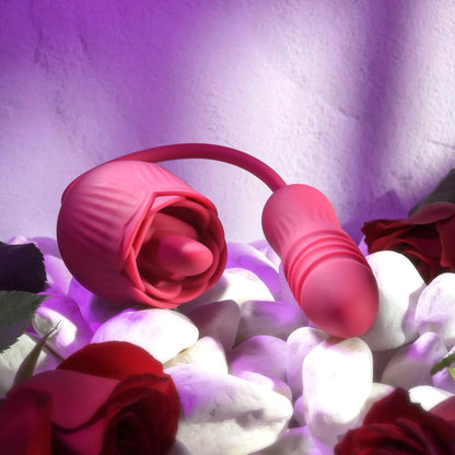 Evolved Wild Rose Rechargeable Dual-Ended Silicone Thrusting Egg & Flicking Tongue Vibrator Red