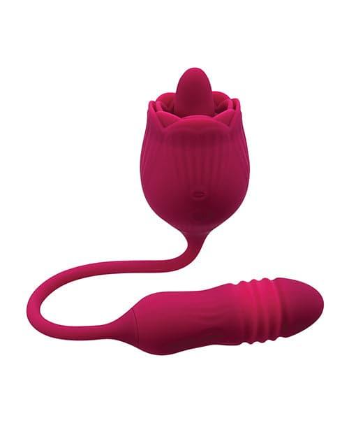 Evolved Wild Rose Rechargeable Dual-Ended Silicone Thrusting Egg & Flicking Tongue Vibrator Red