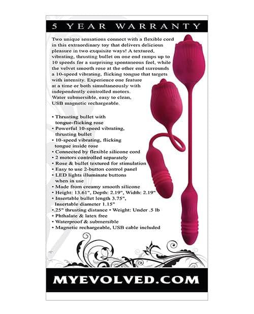 Evolved Wild Rose Rechargeable Dual-Ended Silicone Thrusting Egg & Flicking Tongue Vibrator Red