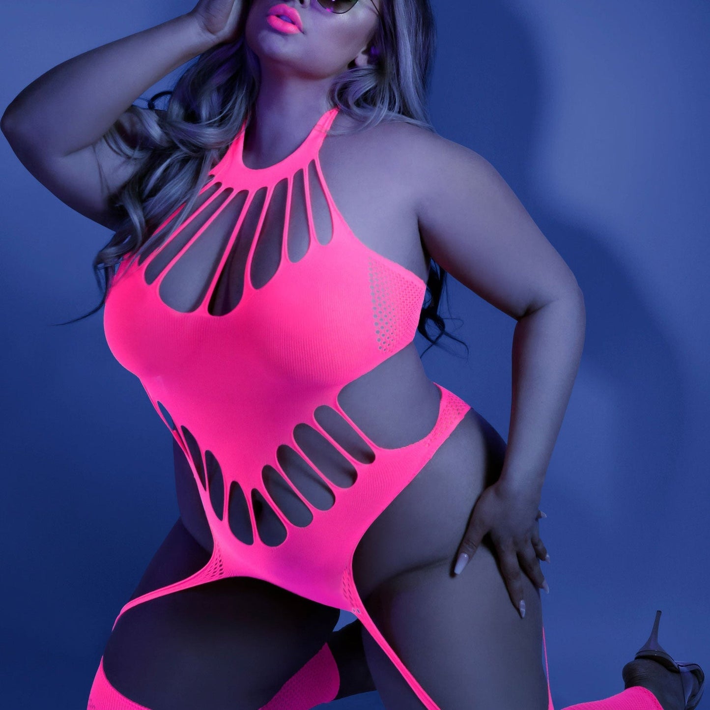 No Promises Teddy Bodystocking - One Size - Neon Pink