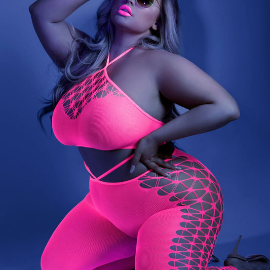 Own the Night Bodystocking - Queen - Neon Pink