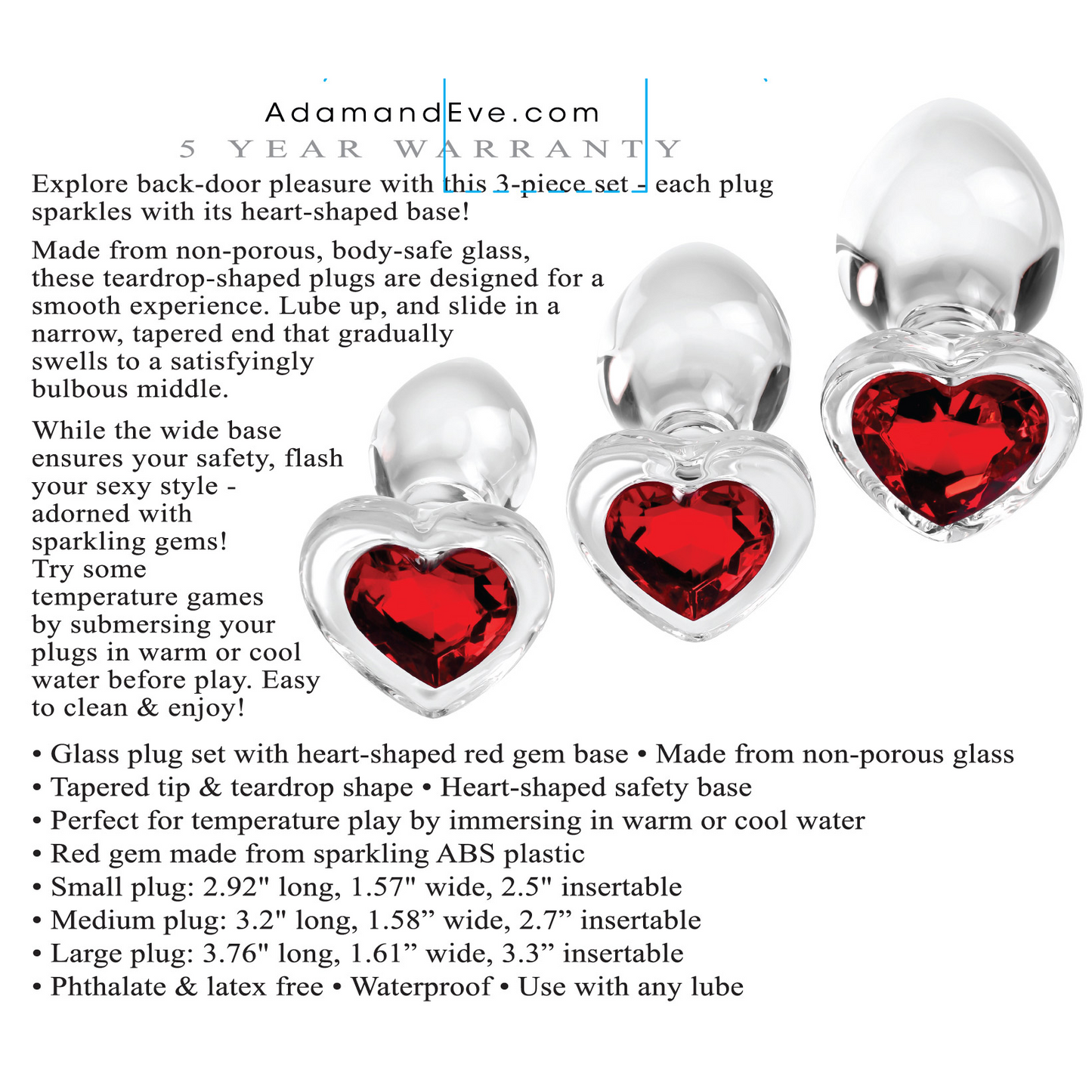 Red Heart Gem - 3 Glass Plug Set