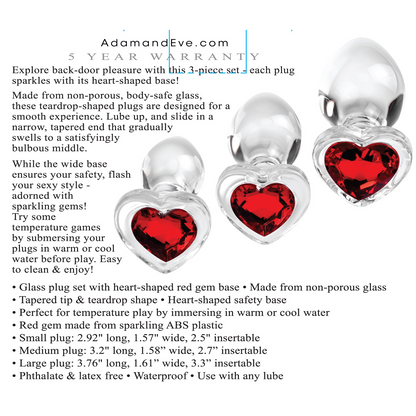 Red Heart Gem - 3 Glass Plug Set