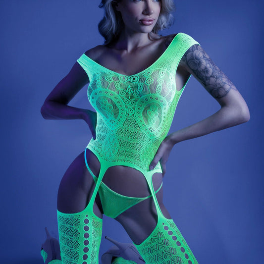 Supersonic Mosaic Bodystocking - One Size- Neon Green