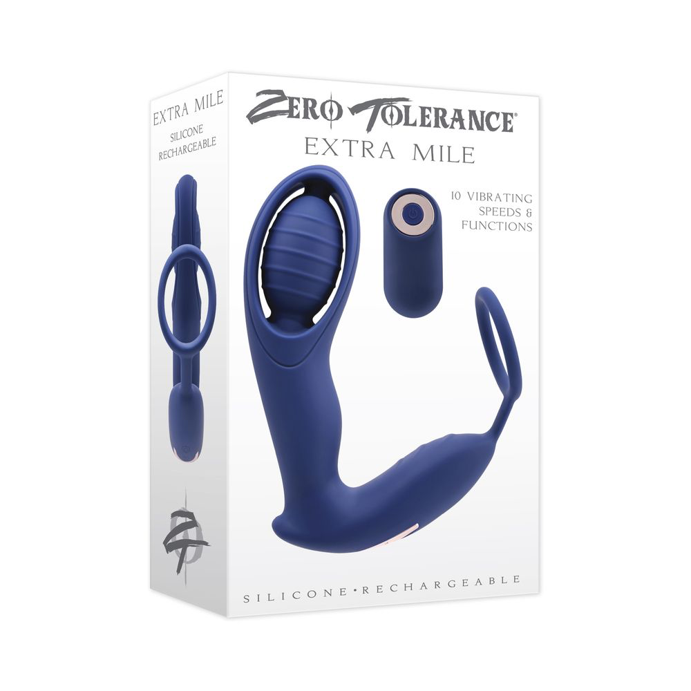 Zero Tolerance Extra Mile Rechargeable Remote-Controlled Silicone Vibrating Prostate Massager with C-Ring Blue
